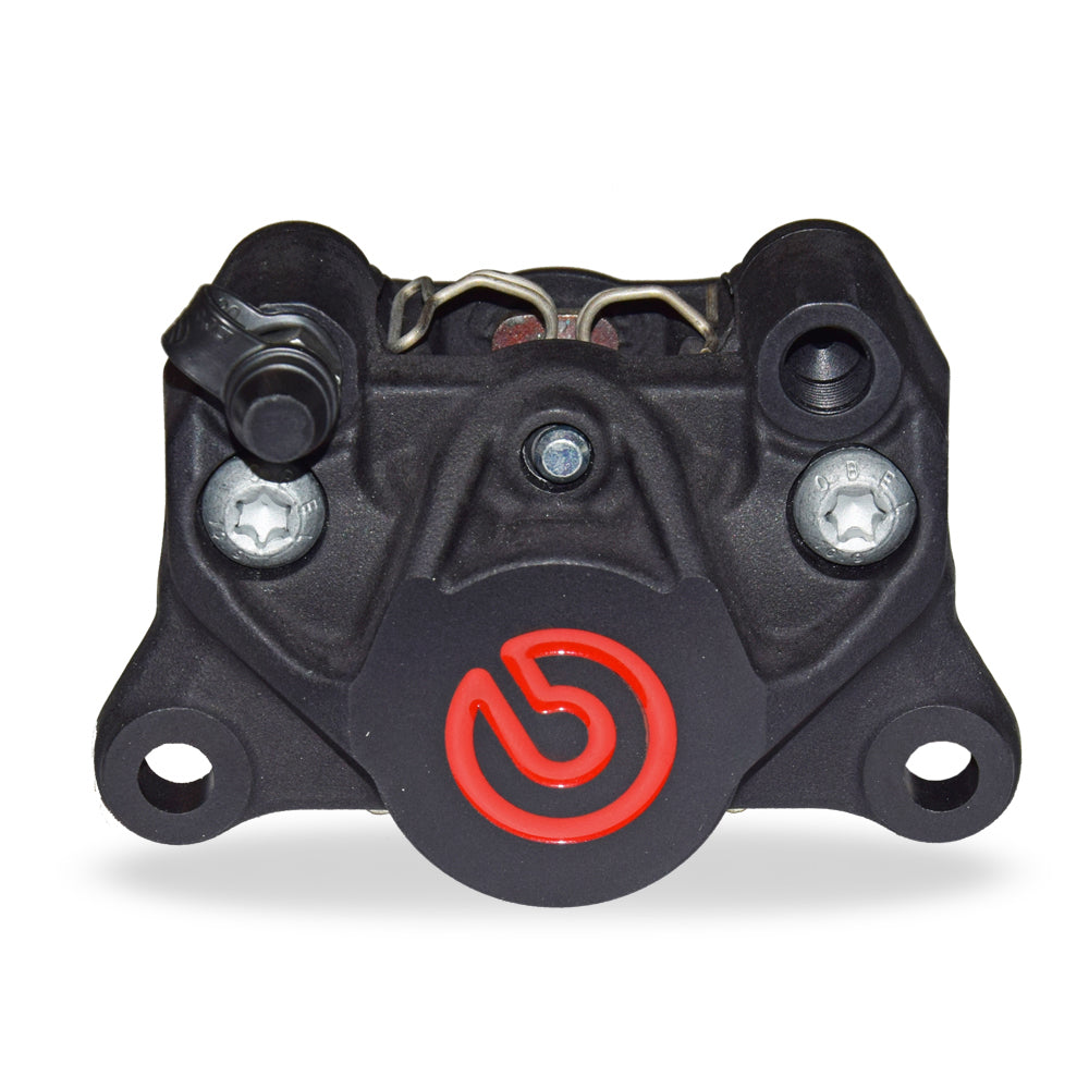 Brembo Rear Brake Caliper P2 34, Ø 34mm piston, mounting distance 84 mm, color Black, Red Coated Brembo Logo, pads included - Howling Moto