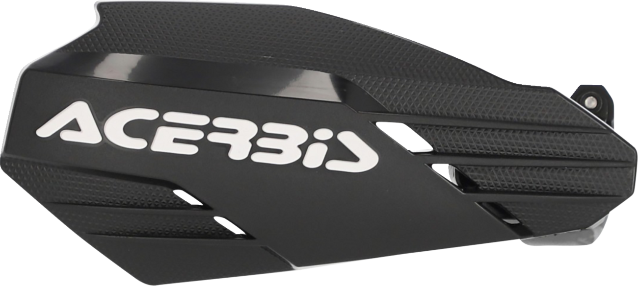 A pair of black and white ACERBIS K-Linear handguards for motorcycle handlebars, designed for protection and durability.