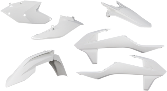 A white Acerbis standard replacement body kit for motorcycles, featuring sleek aerodynamic design and durable plastic construction.