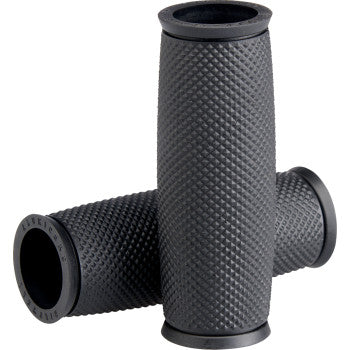 Black BILTWELL Alumicore 1-inch Recoil grip sleeves for motorcycle handlebars, designed for durability and a secure fit.
