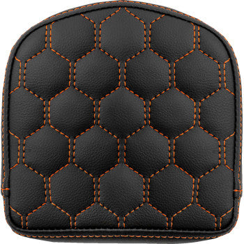 SADDLEMEN RoadSofa™ Sissy Bar Pad in honeycomb orange stitching for motorcycle sissy bars, designed by Bill's Exhausts.