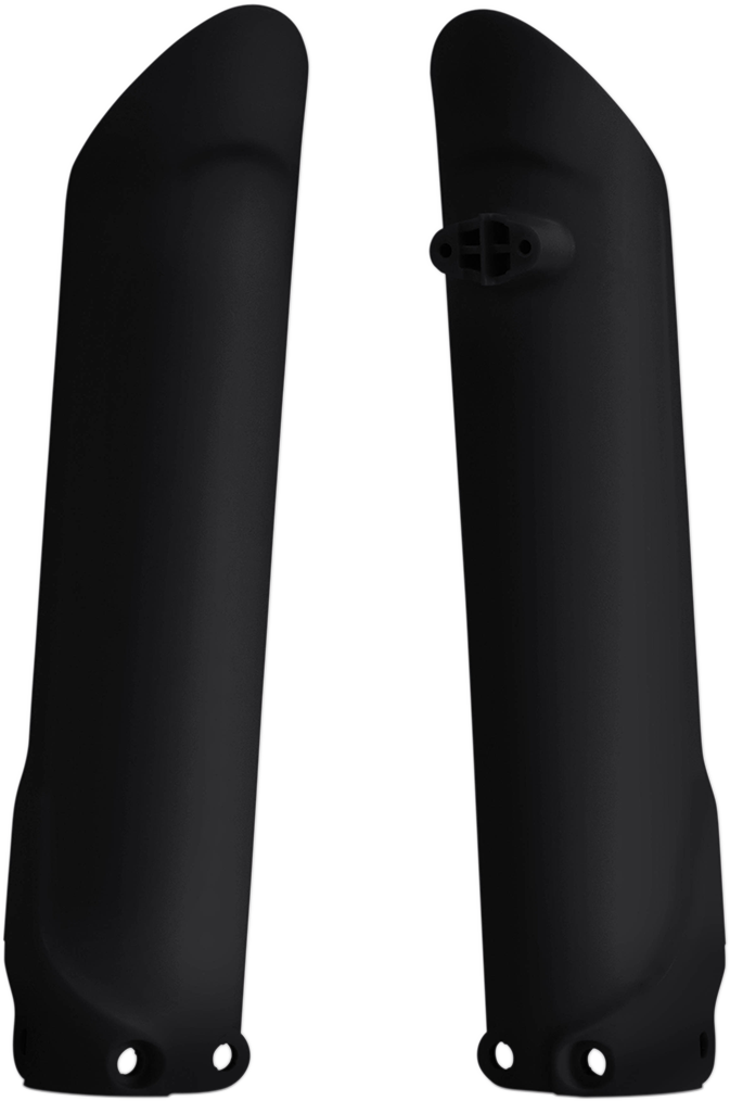 A pair of black Acerbis lower fork covers for inverted motorcycle forks, shown on a white background.
