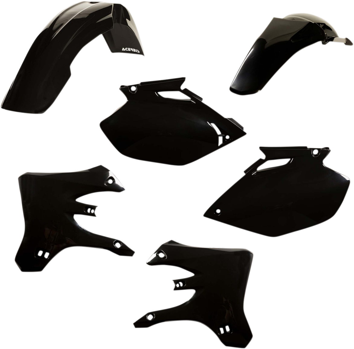 A black Acerbis standard replacement body kit for Yamaha YZ250/450F motocross bikes, model 2003-2005, featuring body panels.