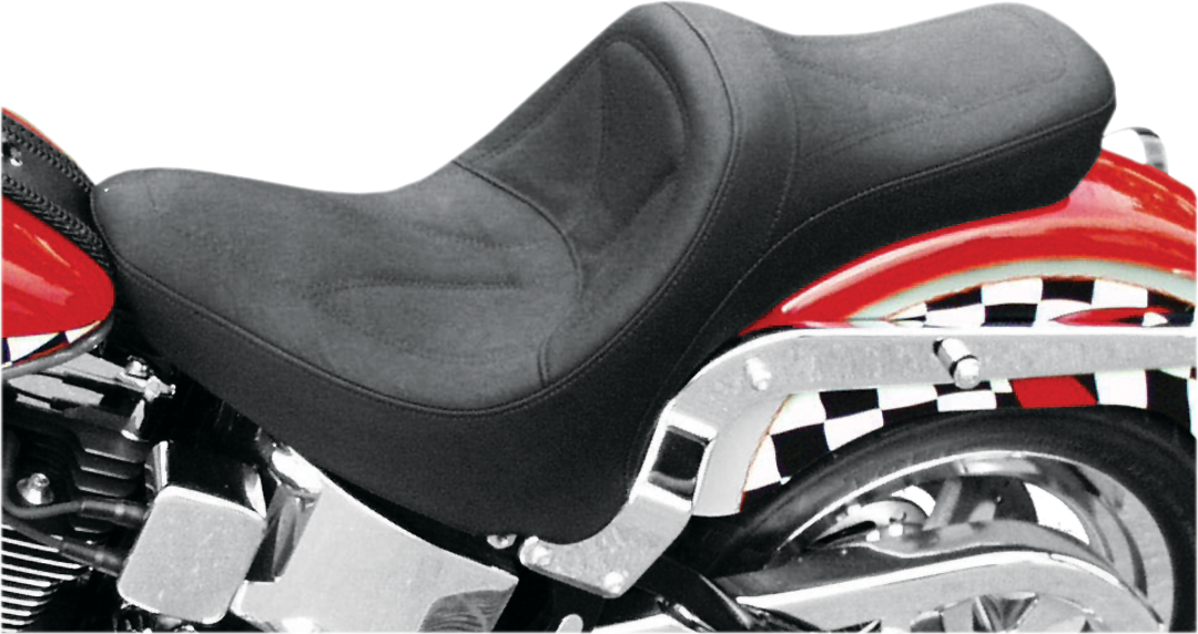 SADDLEMEN King Seat for FXST/FLST motorcycle, black leather seat with comfortable contour, designed by Bill's Exhausts.
