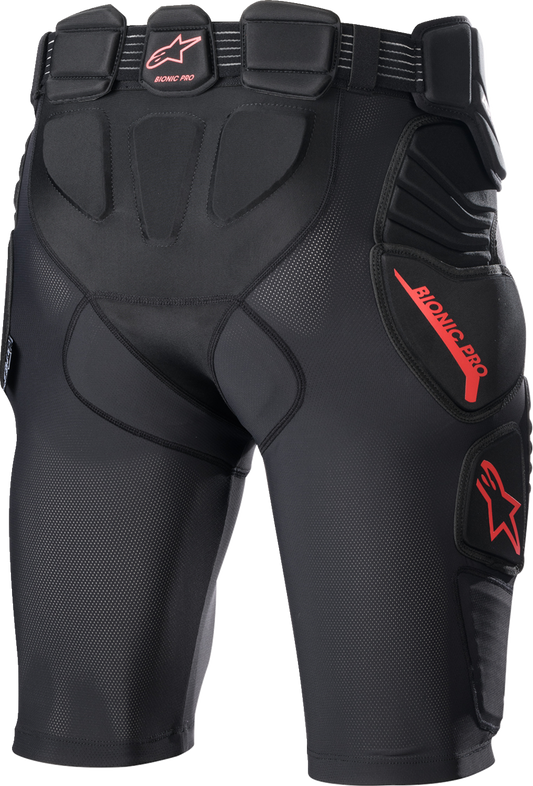 Alpinestars Bionic Pro protection shorts in black and red, medium size, with padded protective panels and adjustable waist.