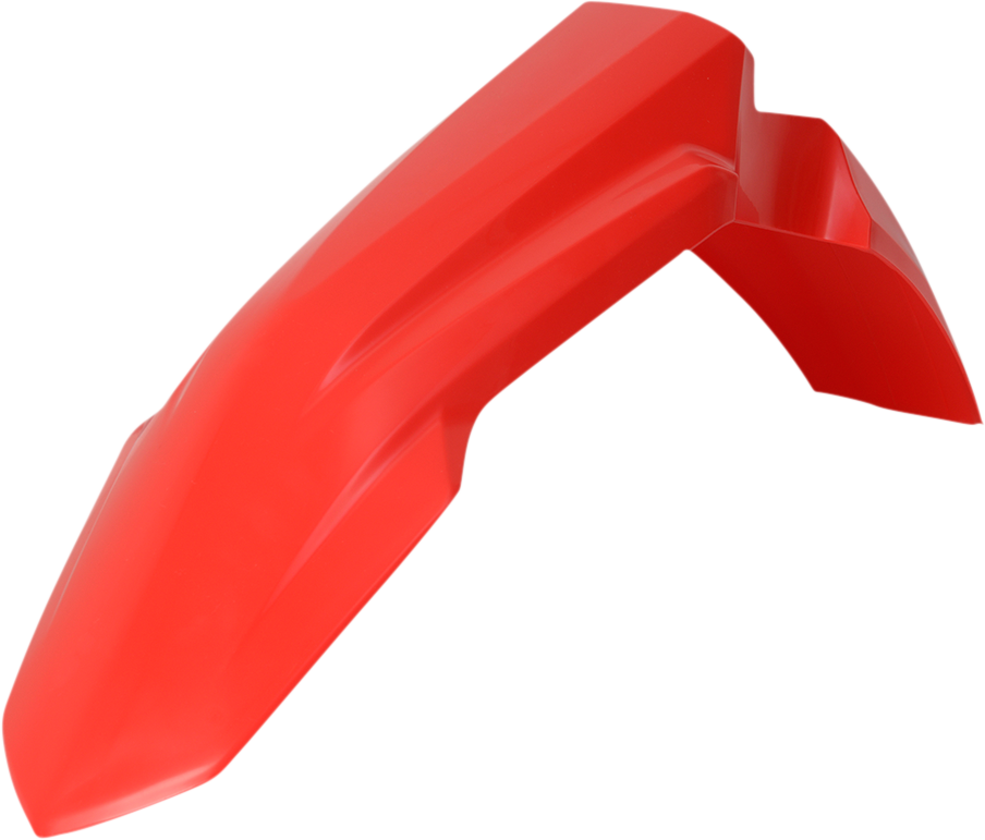 Red ACERBIS front fender for motorcycle, showcasing its sleek body design and vibrant color.
