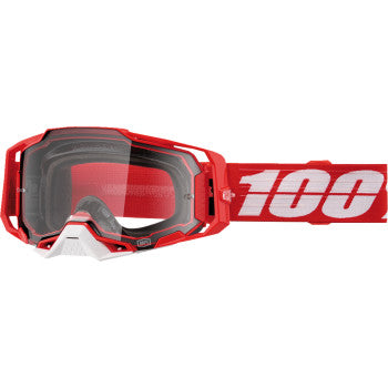Clear 100% Armega goggle by Bill's Exhausts with adjustable strap and protective lens for racing or outdoor activities.