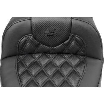 Bill's Exhausts SADDLEMEN Roadsofa™ extended reach motorcycle seat with carbon fiber surface and lattice stitch for FLTR/FLHX 2023-2024