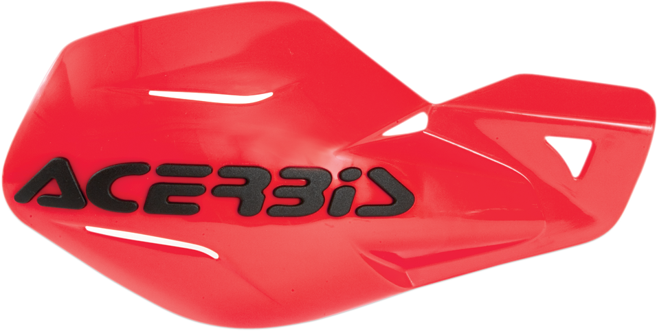 A pair of Acerbis Uniko red handguards for motorcycle handlebars, designed to protect hands during riding.