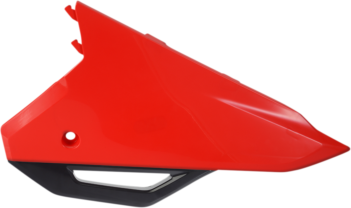 Red and black Acerbis side panels for motorcycle body, with brand details visible on the product image.