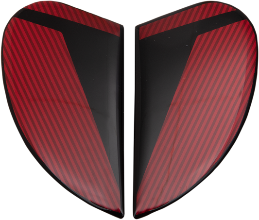 Red ICON Airformâ„¢ Side Plate for Conflux helmet, helmet parts by Bill's Exhausts, shown in a close-up image.
