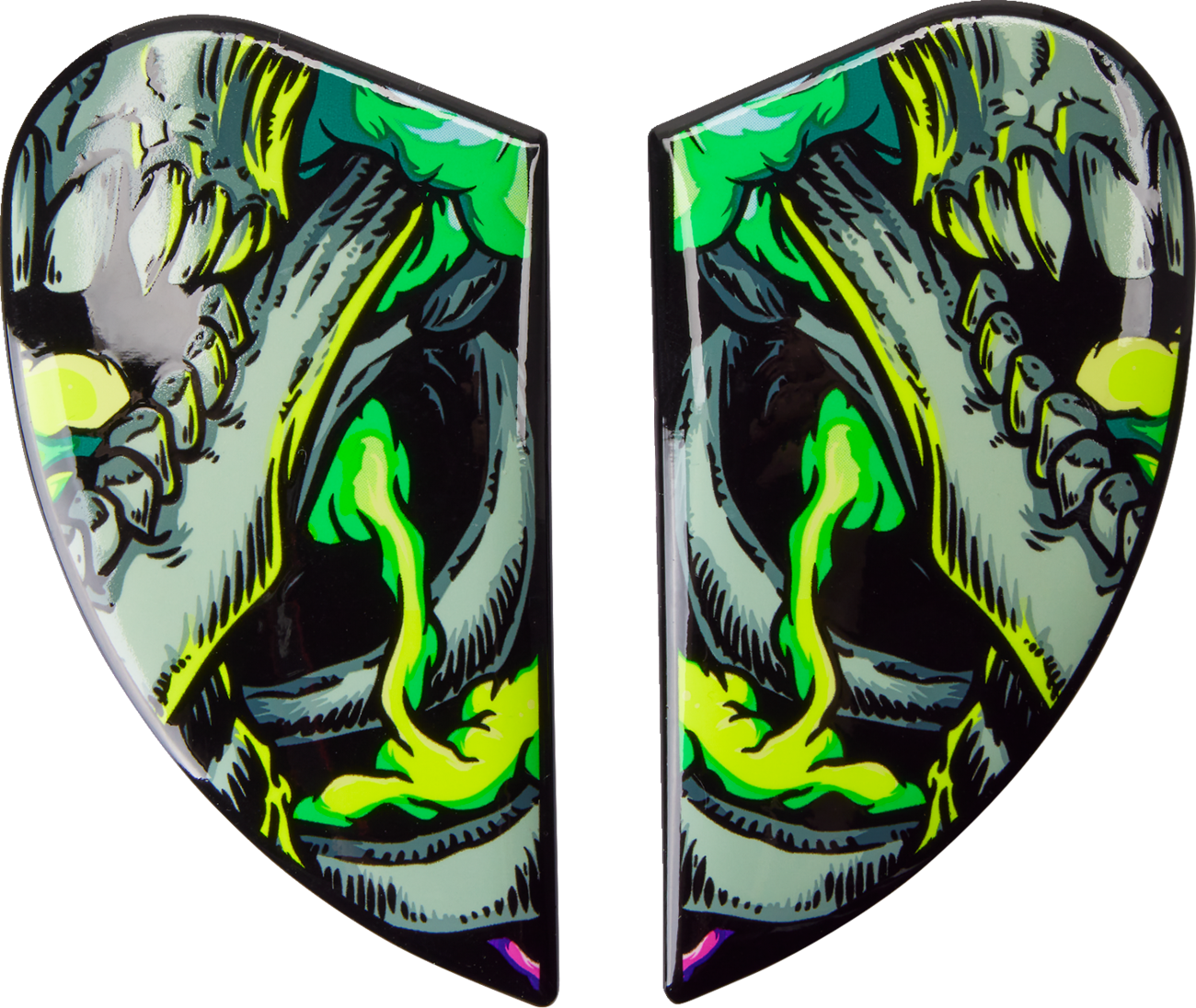 Purple ICON Airform™ Side Plates for helmets, Hippy Dippy design, from Bill's Exhausts, displayed on a clean background.