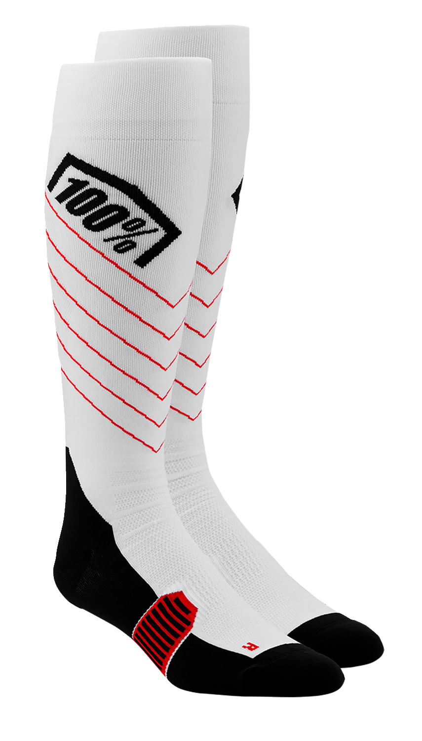 White Hi-Side Performance Socks by Bill's Exhausts, small/medium size, featuring breathable fabric and athletic design.