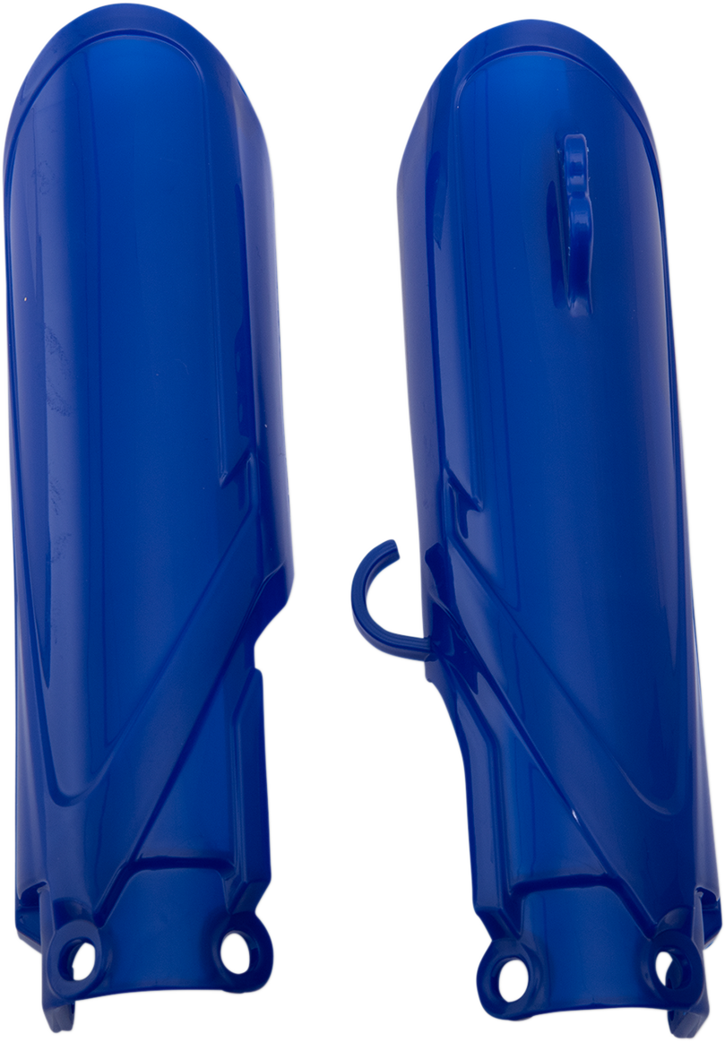Acerbis blue lower fork covers for Yamaha YZ motorcycle, designed to protect forks with durable blue body and precise fit.