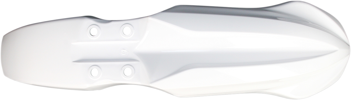 Acerbis white front fender for motorcycle, body part with mounting points, designed for durability and style.