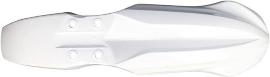Acerbis white front fender for motorcycle, body part with mounting points, designed for durability and style.