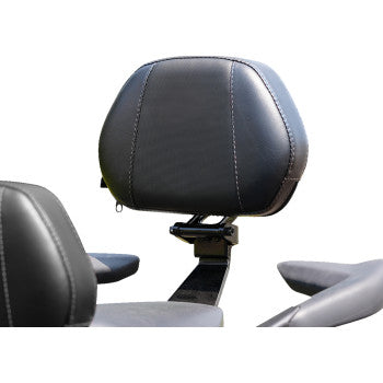 Black Show Chrome Ballistic Passenger Backrest for Ryker 2019-2023, motorcycle comfort accessory with sturdy design