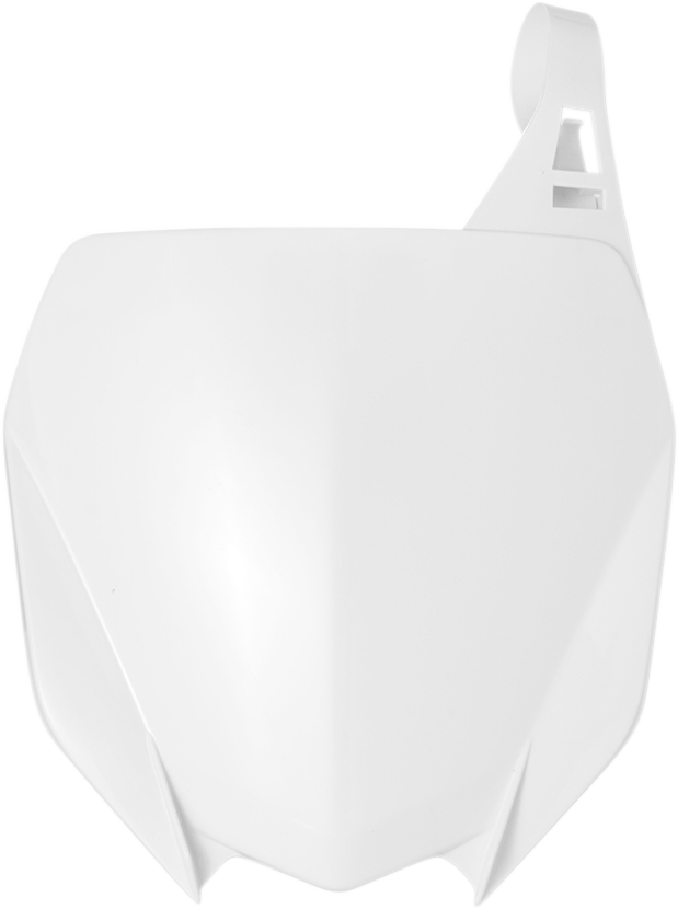 Acerbis white front number plate for motorcycle body, with mounting holes and brand logo, on a plain background.