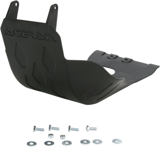A black Acerbis skid plate for KTM motorcycle, designed to protect the body and engine area.