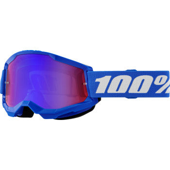 Bill's Exhausts Strata 2 goggles in blue with red/blue mirror lenses, featuring a sleek design for eye protection.