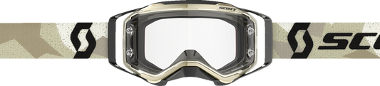 Scott Prospect Sand Light Sensitive Goggles in camo beige and black with gray lenses, designed for engine protection.
