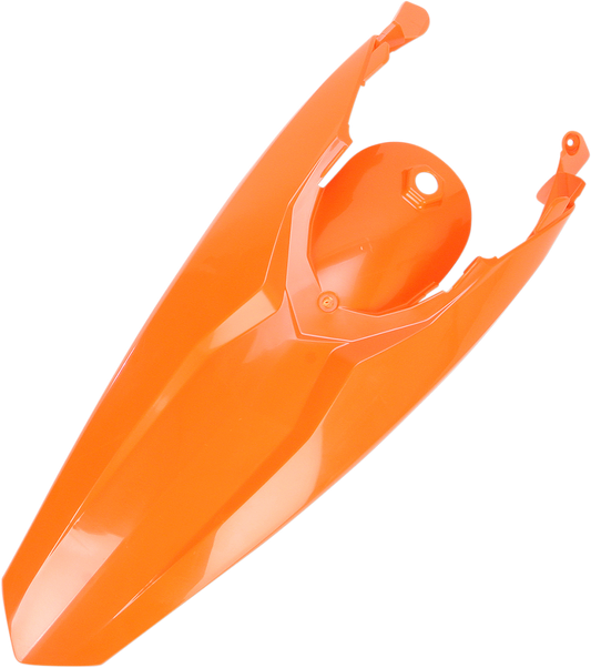 Orange Acerbis rear fender for KTM motorcycles, 2012-2016, mounted on bike showing its sleek body design and vibrant color.