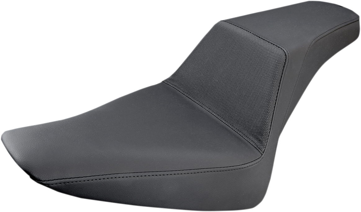 Black Saddlemens Step-Up Seat with gripper surface for motorcycles, designed for enhanced comfort and grip.