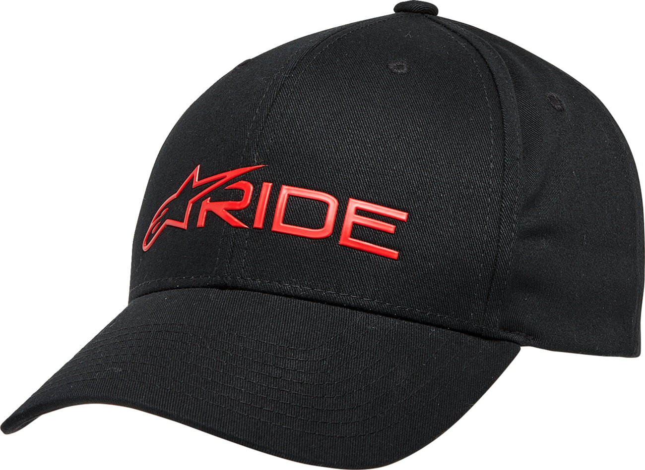 Alpinestars Ride 3.0 black and red protective gear hat with adjustable fit, featuring the Alpinestars logo and sporty design.