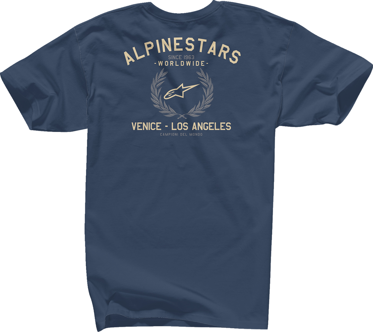 Bill's Exhausts Alpinstars Wreath T-Shirt in navy, large size, showing front view with printed graphic design.