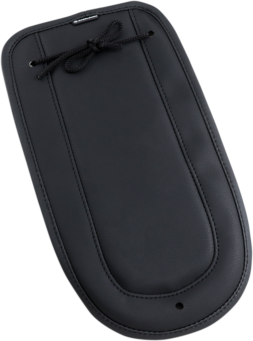 Bill's Exhausts Saddlemens Fender Chap matching smooth solo seat for motorcycle, black leather with detailed stitching.