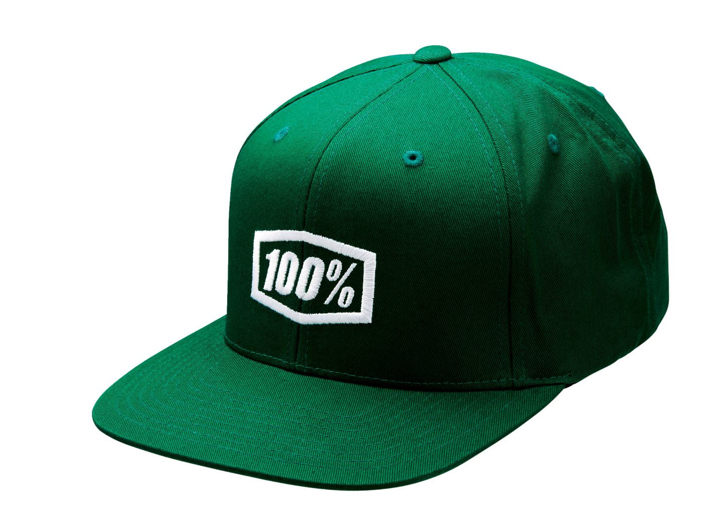 Bill's Exhausts 100% Icon Snapback Hat in forest green, one size, with flat brim and adjustable strap, front logo design.