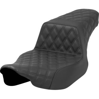 Black SADDLEMEN Step-Up Seat with full lattice stitch for Street Glide and Road Glide 2023-2024, extended reach, by Bill's Exhausts.