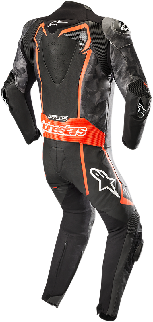 ALPINESTARS GP Plus v2 Camo 1-Piece Leather Suit - Black/Charcoal/Red Fluorescent - US 44 / EU 54 3150718-994-54 - Howling Moto