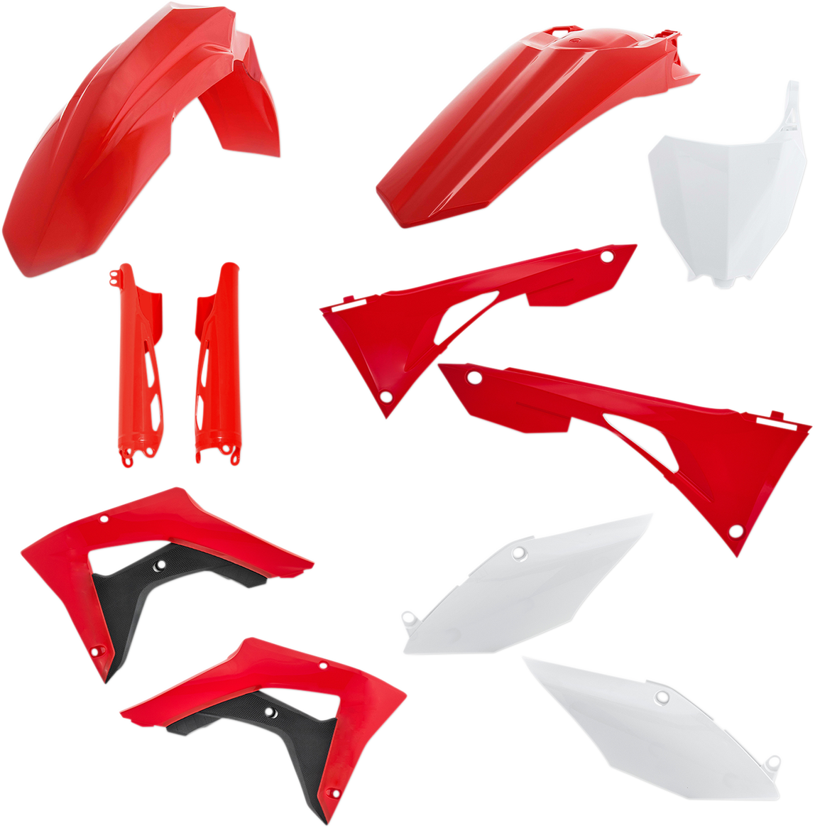 A full replacement body kit for motorcycle in red, white, and black with aerodynamic design, designed for ACERBIS OEM 2019 models.