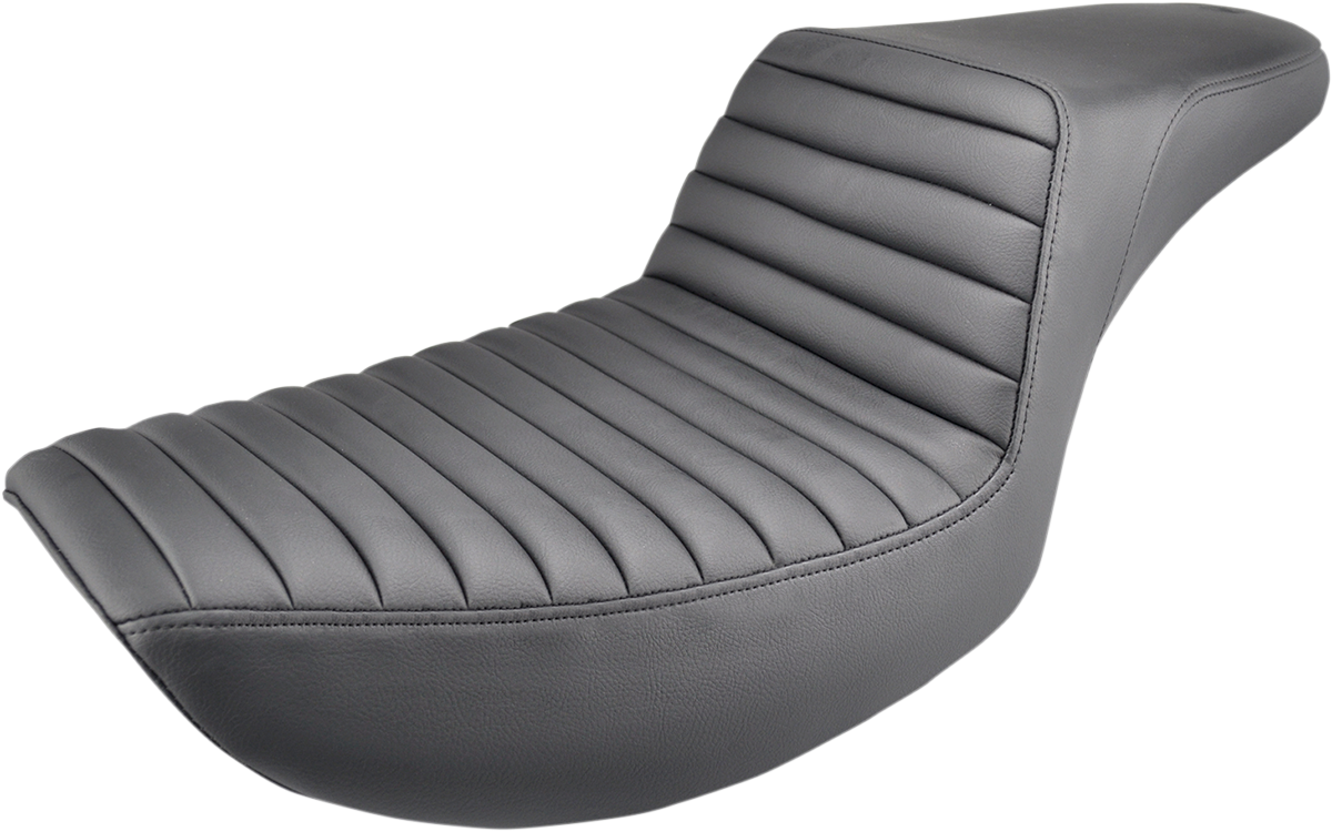 Black SADDLEMEN Step-Up Front Tuck-n-Roll seat for FXR motorcycles, featuring sleek upholstery and comfortable design.