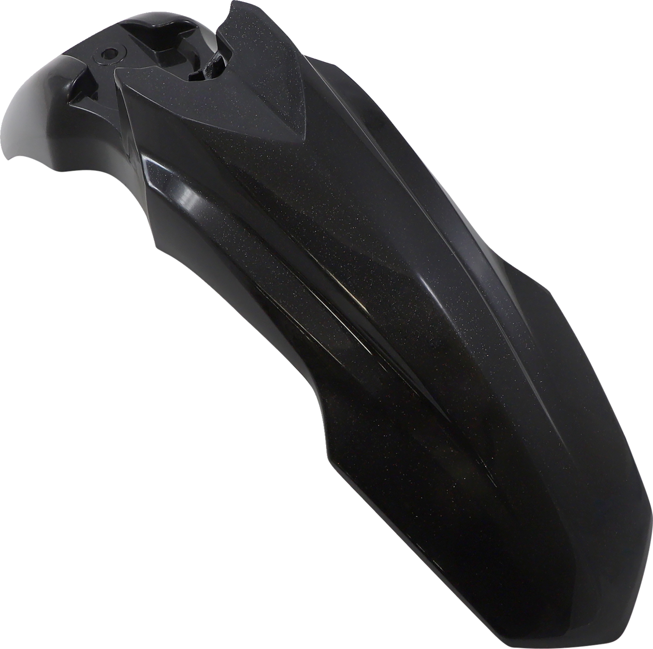 Acerbis front motorcycle fender in black and metallic finish, designed for off-road or dirt bikes, with a sleek body style.