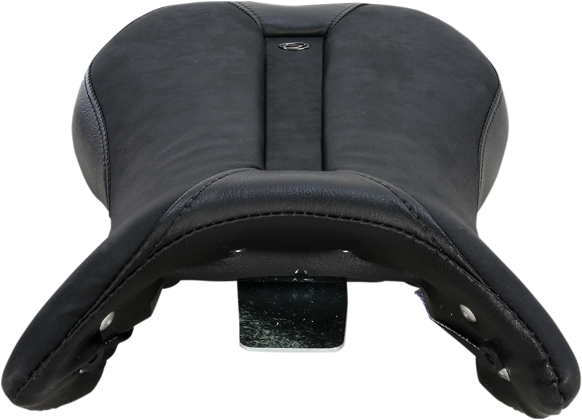 Black Saddlemens Gel Channel Sport Seat for motorcycles, featuring ergonomic design and high-quality construction.