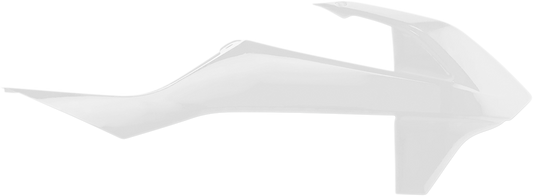 White Acerbis radiator shroud for body of motorcycle, featuring sleek design and brand-specific detailing.