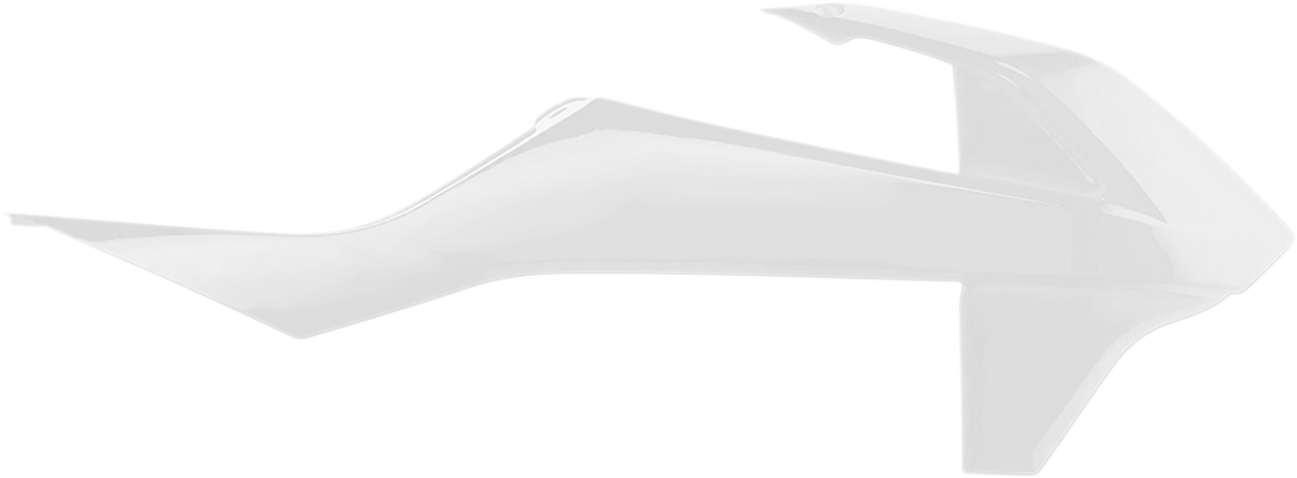 White Acerbis radiator shroud for body of motorcycle, featuring sleek design and brand-specific detailing.