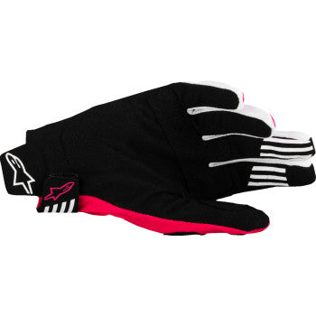 Alpinestars Techstar MX gloves in black and fluo pink, medium size, showing the protective design and vibrant color accents