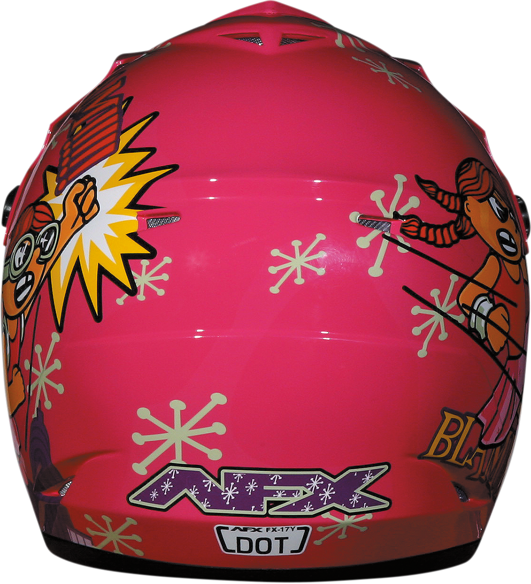 Bill's Exhausts AFX FX-17Y Rocket Girl helmet in medium size, featuring colorful rocket and girl design on a glossy helmet surface.