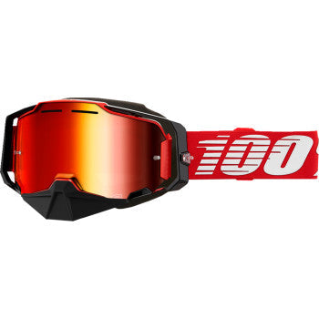 Bill's Exhausts Armega Snow Goggle in red with red mirror lens, featuring a secure strap and protective frame for winter sports.
