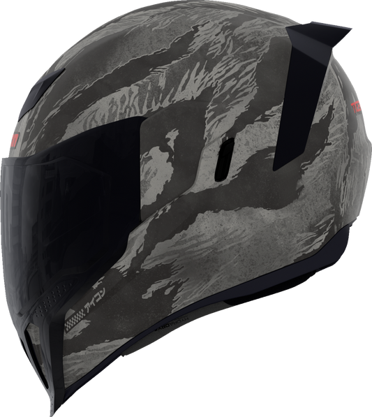 Gray ICON Airflite™ helmet with Tiger's Blood design, MIPS® safety system, shown in XS size with interior and exterior details.