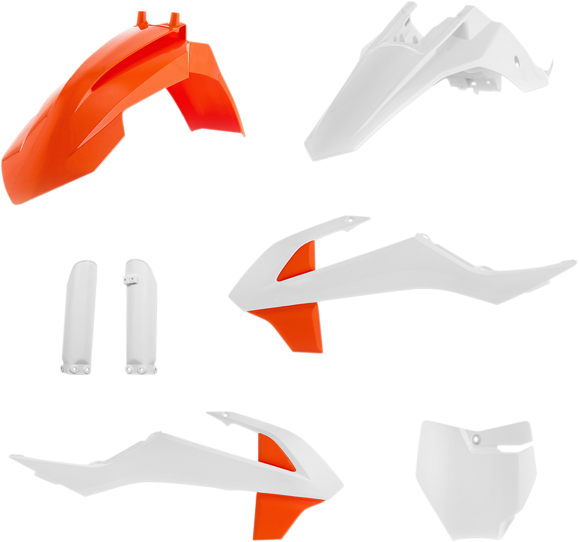 Acerbis full orange replacement body kit for motorcycles, featuring streamlined body panels and vibrant orange color.
