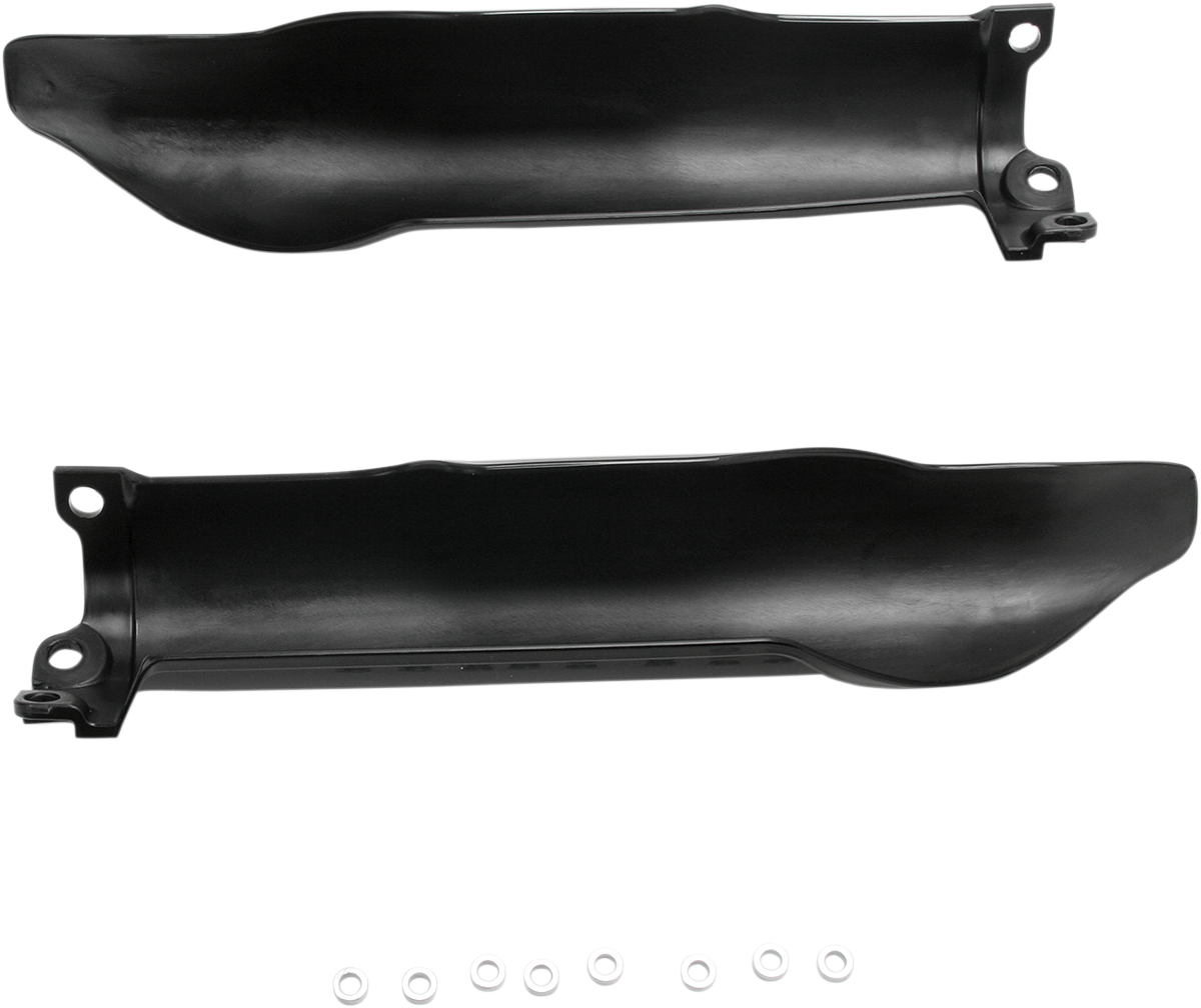 Black Acerbis lower fork covers for motorcycle front suspension, designed to protect and enhance the fork area.