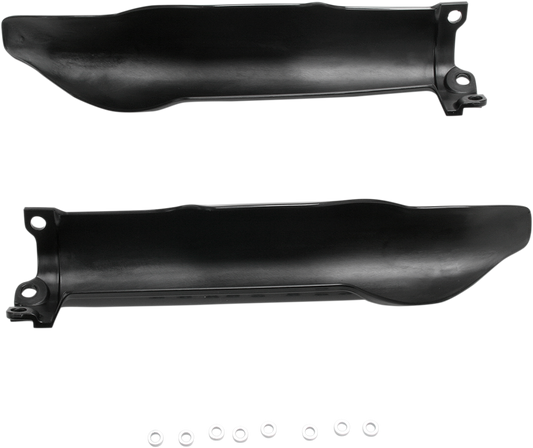 Black Acerbis lower fork covers for motorcycle front suspension, designed to protect and enhance the fork area.