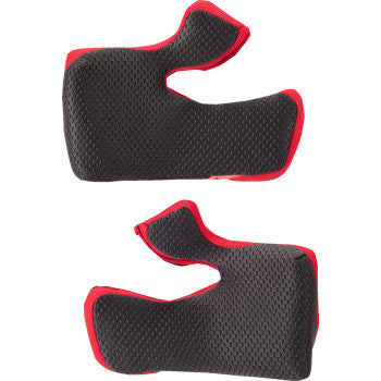 Alpinestars Supertech M10 cheek pads in 2XL with +5mm thickness, motorcycle helmet parts, shown with padding and fabric details.