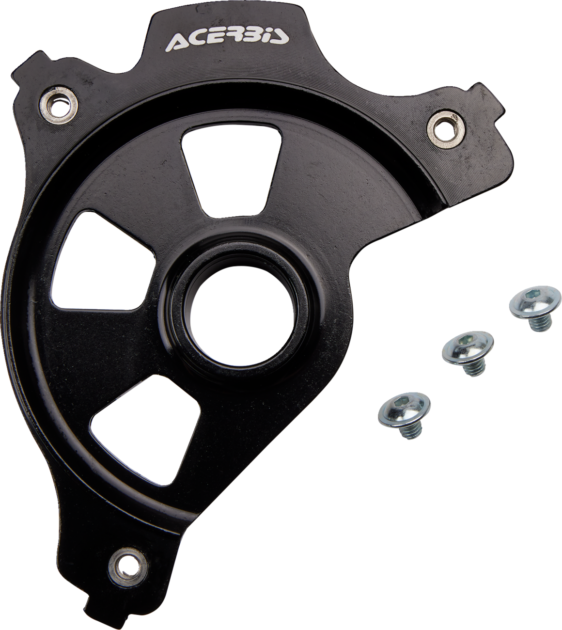 Black ACERBIS disc cover mount for KX motorcycle, designed to protect and enhance the body of the bike.