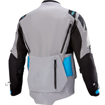 Alpinestars Ardent 3-in-1 adventure touring jacket in gray, black, and blue, size 4XL, with multiple layers and protective features.