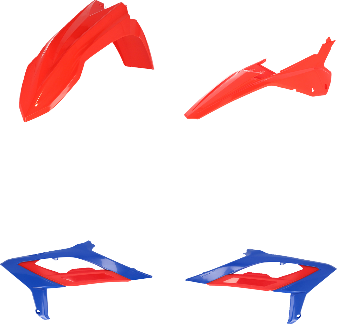 Acerbis full replacement body kit in red and blue for motorcycle, featuring sleek design and vibrant color accents.
